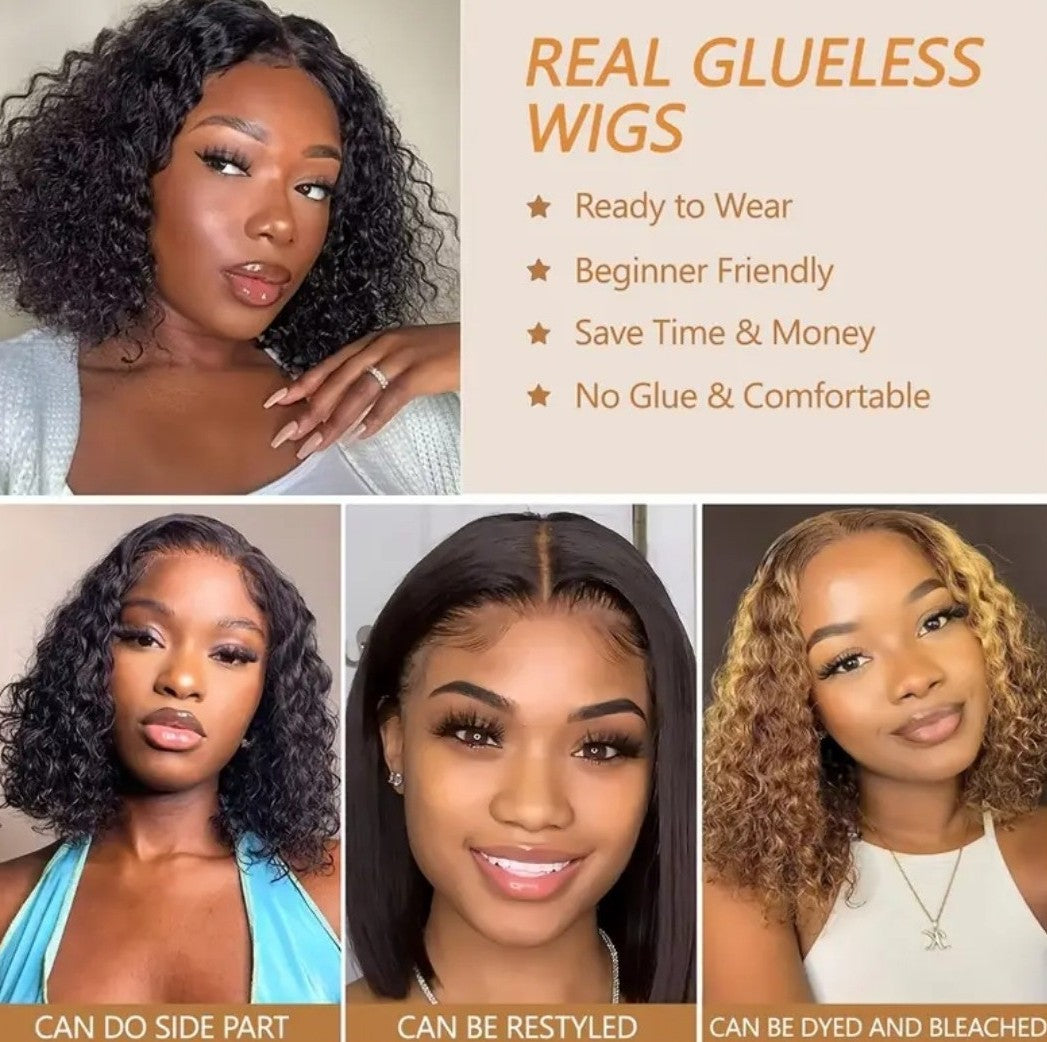 10 Inch Brazilian Deep Wave Curly Bob Wig 4x4 Glueless Lace Closure Wigs